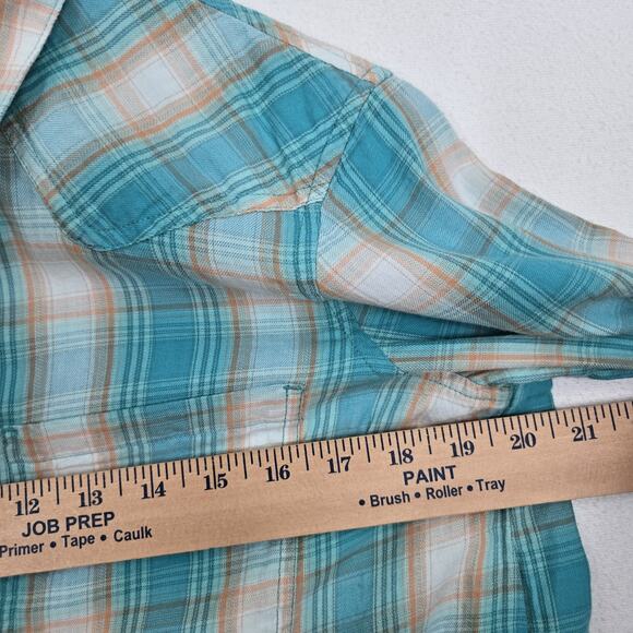 Ariat Real Billie Ray Shirt M Turquoise Plaid Button Down Relaxed Long Sleeve - Picture 11 of 14